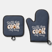 Echte Mannen Cook Custom Chef Vader Vaderdag Ovenwant & Pannenlap Set (Voorkant)