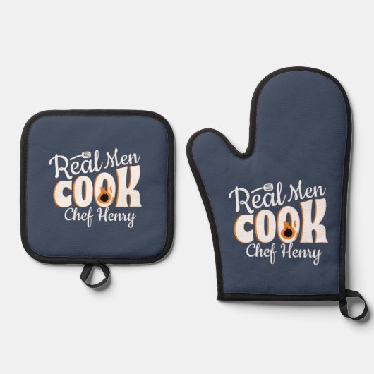 Echte Mannen Cook Custom Chef Vader Vaderdag Ovenwant & Pannenlap Set (Voorkant)