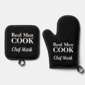 Echte Mannen Cook grappig gepersonaliseerd Ovenwant & Pannenlap Set (Voorkant)