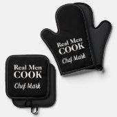 Echte Mannen Cook grappig gepersonaliseerd Ovenwant & Pannenlap Set (Voorkant / Achterkant)