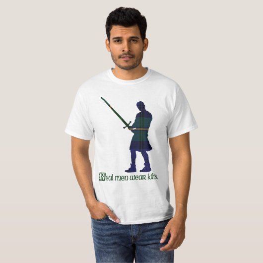 Echte Mannen Draag Kilts Gordon Scottish Tartan T-shirt (Voorkant volledig)