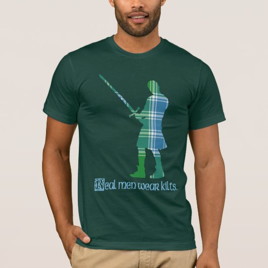 Echte Mannen Draag kilts MacDonald Schotse Tartan T-shirt (Voorkant)