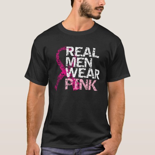 Echte Mannen Draag Roze - Borstkanker T-shirt (Voorkant)