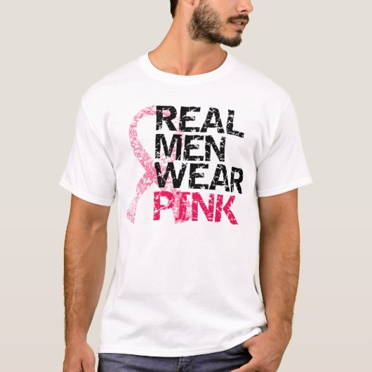 Echte Mannen Draag Roze - Borstkanker T-shirt (Voorkant)