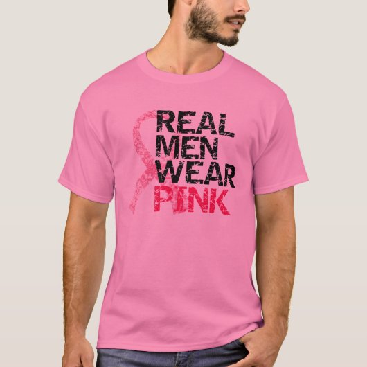 Echte Mannen Draag Roze - Borstkanker T-shirt (Voorkant)