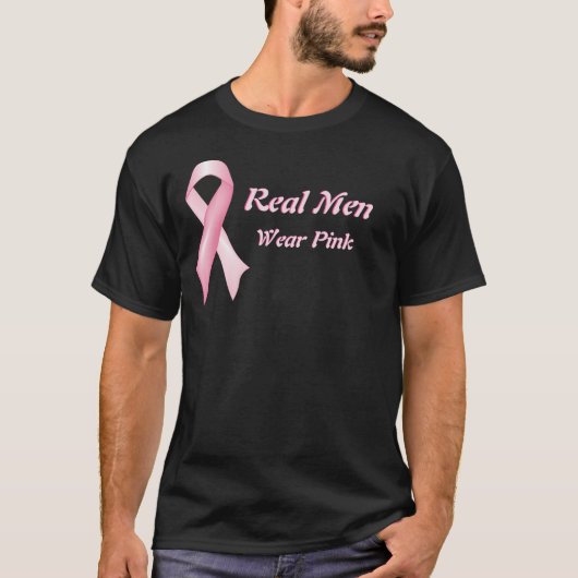 Echte Mannen Draag Roze borstkankerlint T-Shirt (Voorkant)