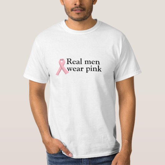 Echte Mannen Draag Roze borstkankerwaarschuwing T- T-shirt (Voorkant)