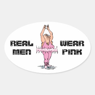 Echte Mannen Draag roze grappige fat Guy Ballet Ovale Sticker
