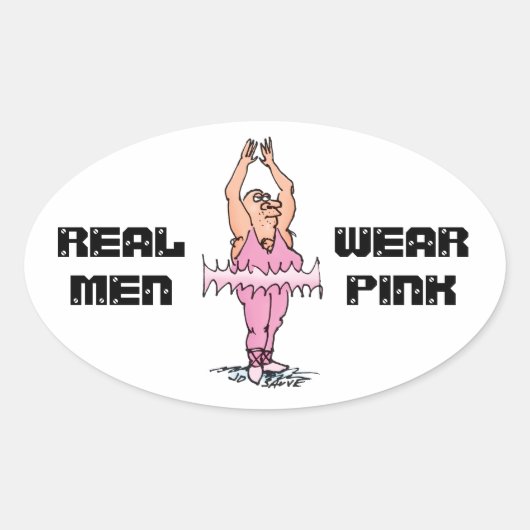 Echte Mannen Draag roze grappige fat Guy Ballet Ovale Sticker (Voorkant)