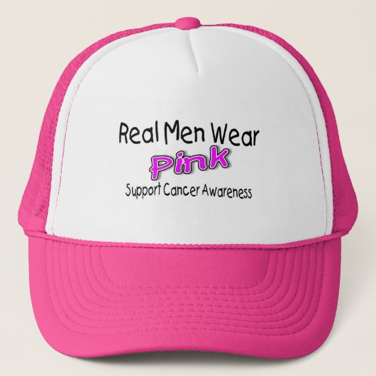 Echte Mannen Draag Roze Kanker Bewustheid Trucker Pet (Voorkant)