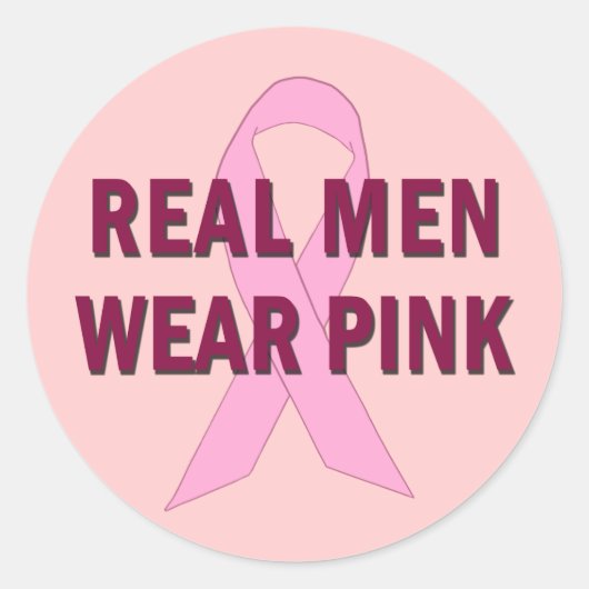 Echte Mannen Draag Roze voor borstkankerbewustzijn Ronde Sticker (Voorkant)