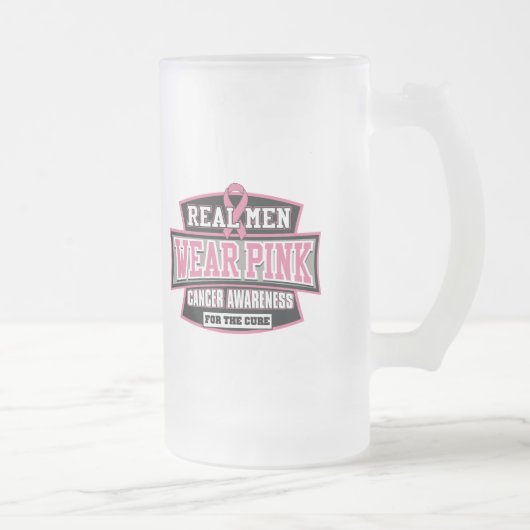 ECHTE Mannen Draag roze voor de kure borstkanker Matglas Bierpul (Rechts)