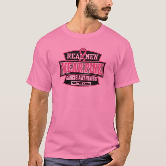 ECHTE Mannen Draag roze voor de kure borstkanker T-shirt (Voorkant)