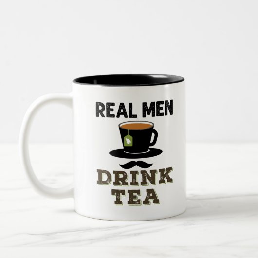 Echte Mannen Drink Tea Cool Tea Drinker Lover Tweekleurige Koffiemok (Links)
