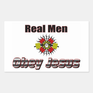 Echte mannen gehoorzamen Jezus Christelijk gezegde Rechthoekige Sticker