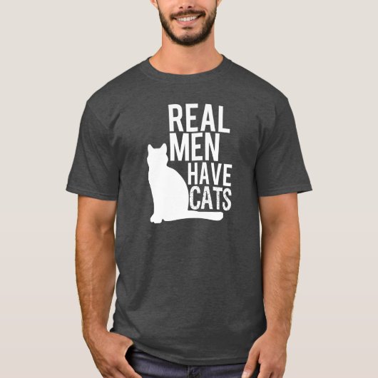 Echte Mannen hebben katten grappig T-shirt (Voorkant)
