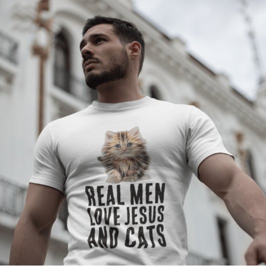 ECHTE MANNEN HOUDEN VAN JESUS EN CATS, CHRISTELIJK T-SHIRT