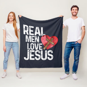 Echte Mannen houden van Jezus Heart Kruis Fleece Deken