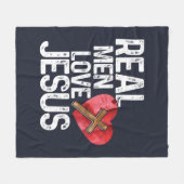 Echte Mannen houden van Jezus Heart Kruis Fleece Deken (Voorkant (Horizontaal))