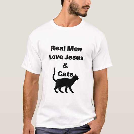 Echte mannen houden van Jezus & katten T-shirt (Voorkant)