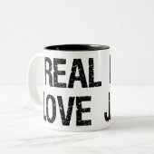 Echte Mannen houden van Jezus Tweekleurige Koffiemok (Voorkant links)