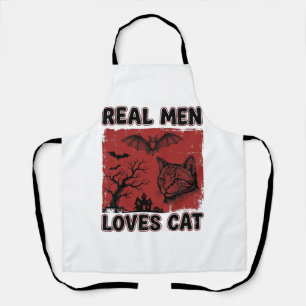 Echte mannen houden van kat Halloween vintage kat  Schort