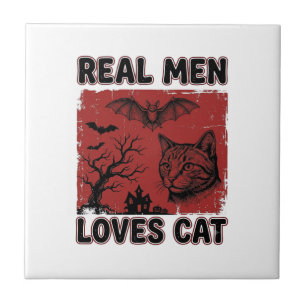 Echte mannen houden van kat Halloween vintage kat Tegeltje