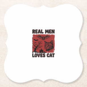 Echte mannen houden van kat Halloween vintage katt Kartonnen Onderzetters