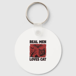 Echte mannen houden van kat Halloween vintage katt Sleutelhanger