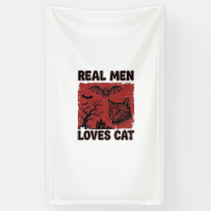 Echte mannen houden van kat Halloween vintage katt Spandoek