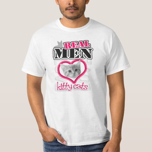 Echte mannen houden van katjes... ROZE T-shirt (Voorkant)