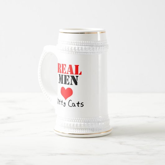 "Echte Mannen houden van katten" Beer Stein Bierpul (Voorkant links)