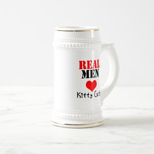 "Echte Mannen houden van katten" Beer Stein Bierpul (Voorkant rechts)
