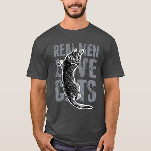 Echte Mannen houden van katten en grillige stijl T-shirt (Voorkant)