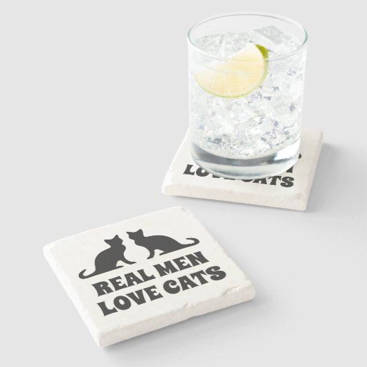 Echte mannen houden van katten grappige drink marm stenen onderzetter (Zijkant)