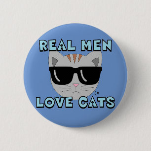 ECHTE MANNEN Houden VAN KATTEN Kat Bril Dragend Ronde Button 5,7 Cm