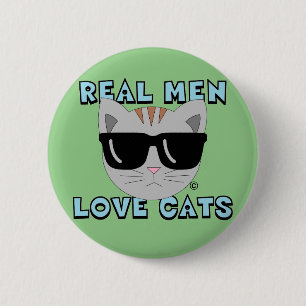 ECHTE MANNEN Houden VAN KATTEN Kat Met Zonnebril K Ronde Button 5,7 Cm