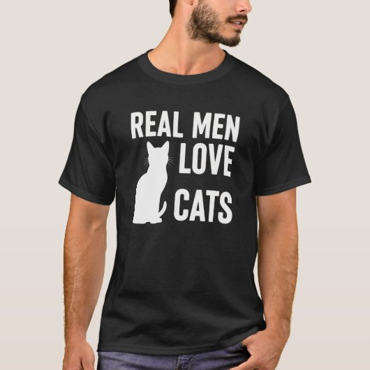 ECHTE MANNEN HOUDEN VAN KATTEN, leuke zwarte kat m T-shirt (Voorkant)