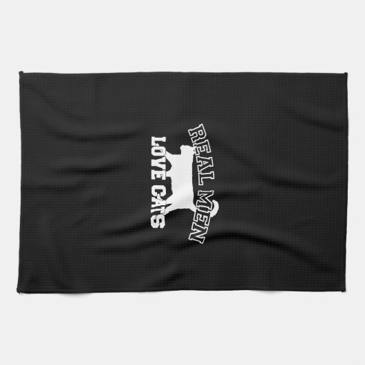 Echte Mannen houden van katten White Silhouette Theedoek (Horizontaal)