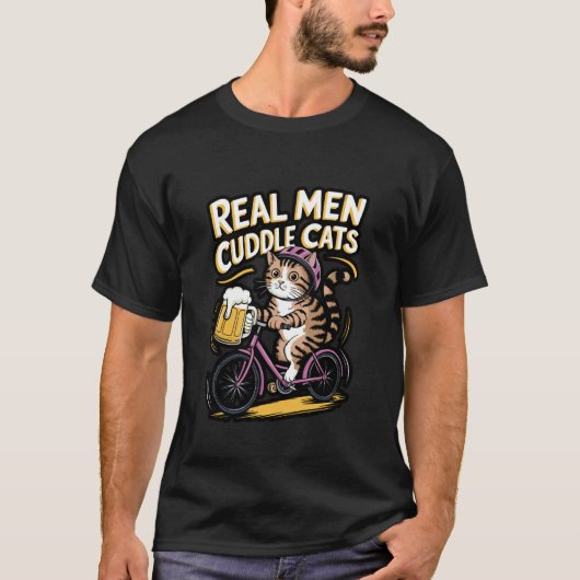 Echte Mannen Knuffelen Met Katten Grappig Kat Lief T-shirt (Voorkant)