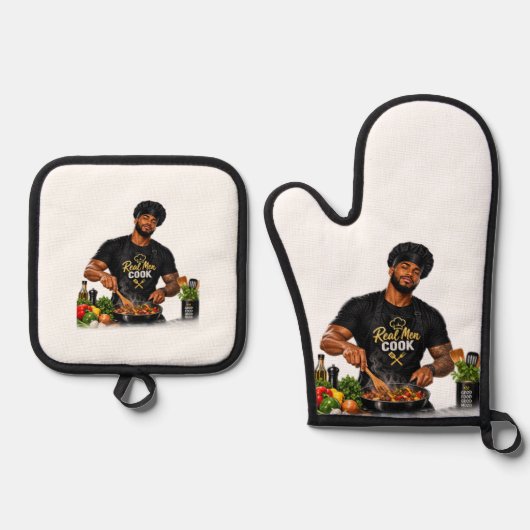 Echte Mannen Koken Ovenwant & Pannenlap Set (Voorkant)