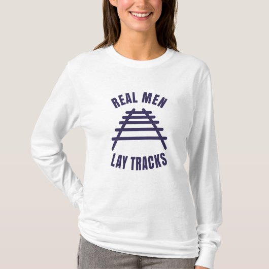 Echte mannen leggen rails vast t-shirt (Voorkant)
