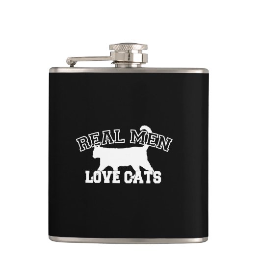 Echte Mannen Liefde Katten Deze is wit Heupfles (Voorkant)