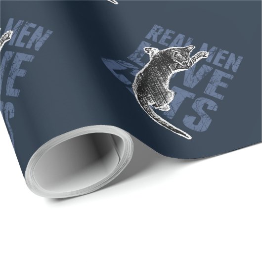 Echte Mannen liefdeskatten op blauw staal Cadeaupapier (Rol Hoek)