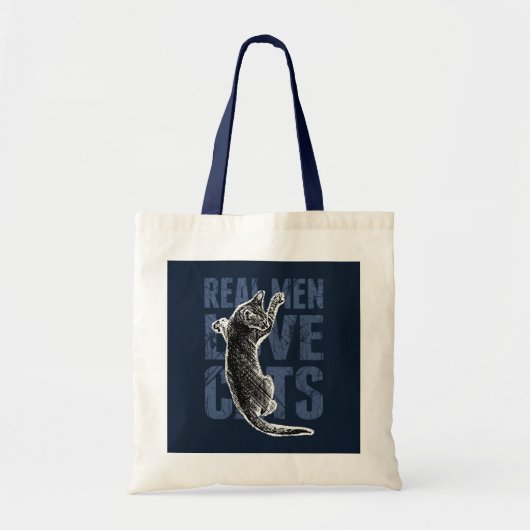 Echte Mannen liefdeskatten op blauw staal Tote Bag (Voorkant)