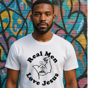 Echte Mannen Liefhebben Jezus - Sterke Arm- Kruis T-shirt