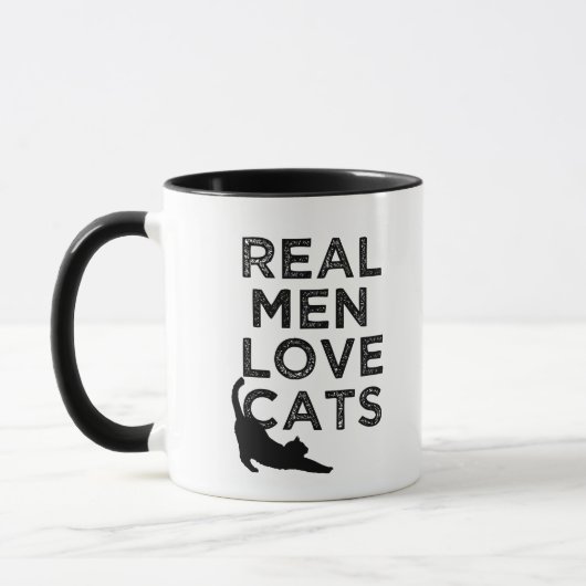 Echte Mannen Love Cats grappige koffie mok (Links)