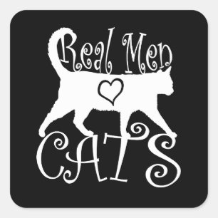 Echte Mannen Love Cats Jazzy Style Vierkante Sticker