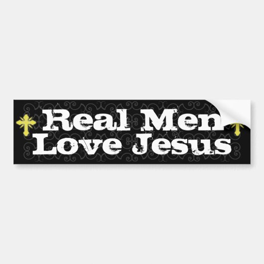 Echte Mannen LoveJesus Christelijke Bumpersticker (Voorkant)