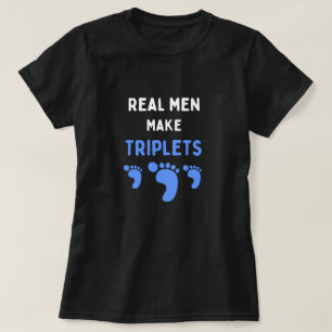 Echte mannen maken triplets grappig met blauwe bab t-shirt